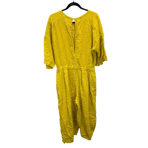 Black Crane Pea Jumpsuit Gold Linen XS Balloon Leg Minimalist Made in USA - Picture 9 of 14